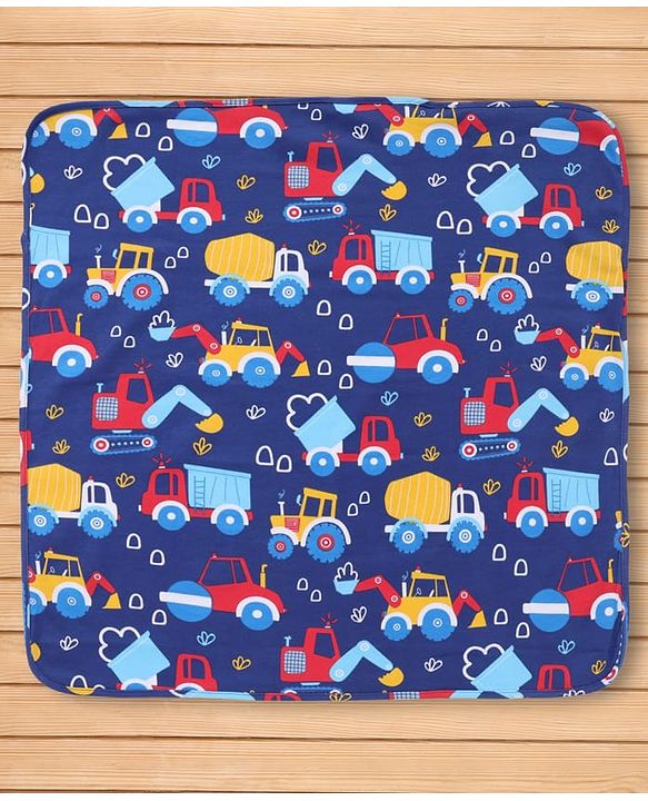 Babyhug Interlock Knit Hooded Towel with Vehicle Print L 74 x B 74 cm - Navy Blue