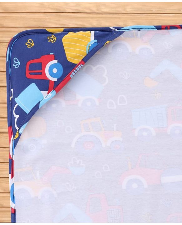 Babyhug Interlock Knit Hooded Towel with Vehicle Print L 74 x B 74 cm - Navy Blue