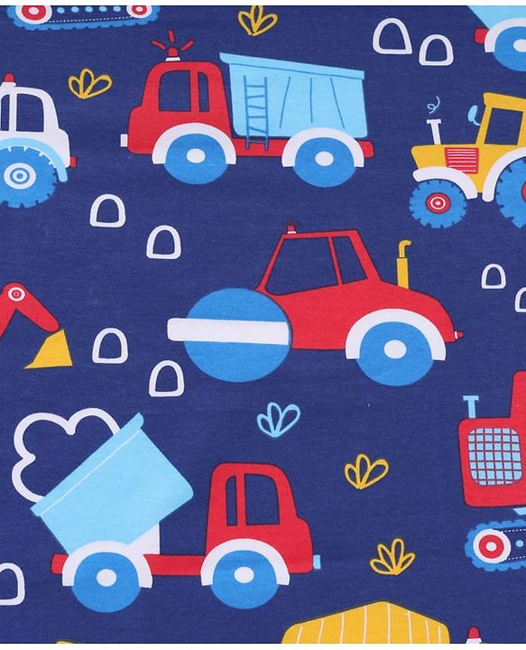 Babyhug Interlock Knit Hooded Towel with Vehicle Print L 74 x B 74 cm - Navy Blue