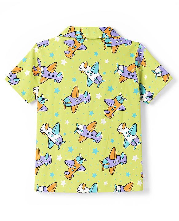 Babyhug Cotton Knit Half Sleeves Aeroplane Printed Co-Ords Shirt & Pyjama Night Suit - Yellow