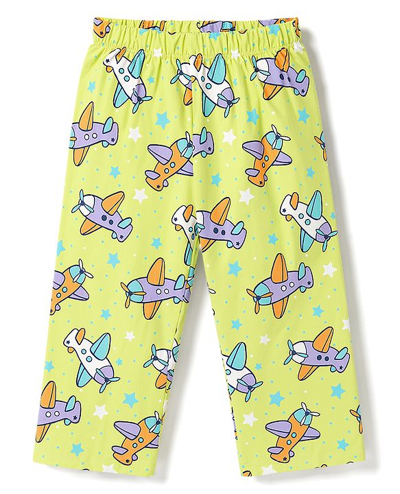 Babyhug Cotton Knit Half Sleeves Aeroplane Printed Co-Ords Shirt & Pyjama Night Suit - Yellow