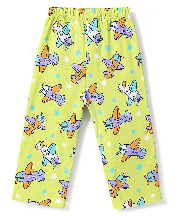 Babyhug Cotton Knit Half Sleeves Aeroplane Printed Co-Ords Shirt & Pyjama Night Suit - Yellow