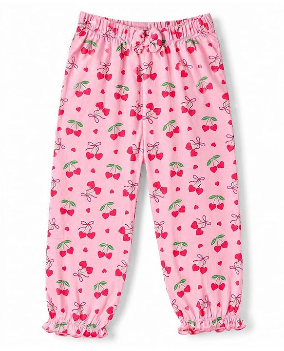 Babyhug 100% Cotton Knit Half Sleeves Top & Pyjama Co-ords Night Suit With Strawberry Print - Pink