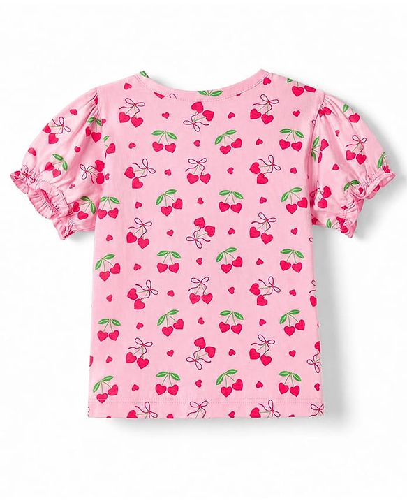 Babyhug 100% Cotton Knit Half Sleeves Top & Pyjama Co-ords Night Suit With Strawberry Print - Pink