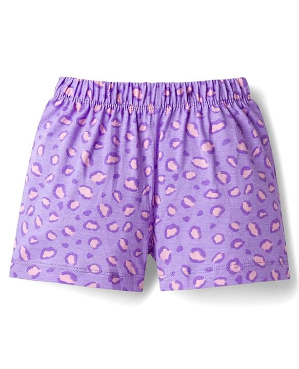 Babyhug Disney Single Jersey Knit Half Sleeves T-Shirt & Shorts Night Suit with Marie Graphics - Lilac