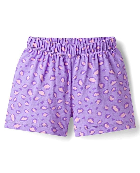 Babyhug Disney Single Jersey Knit Half Sleeves T-Shirt & Shorts Night Suit with Marie Graphics - Lilac