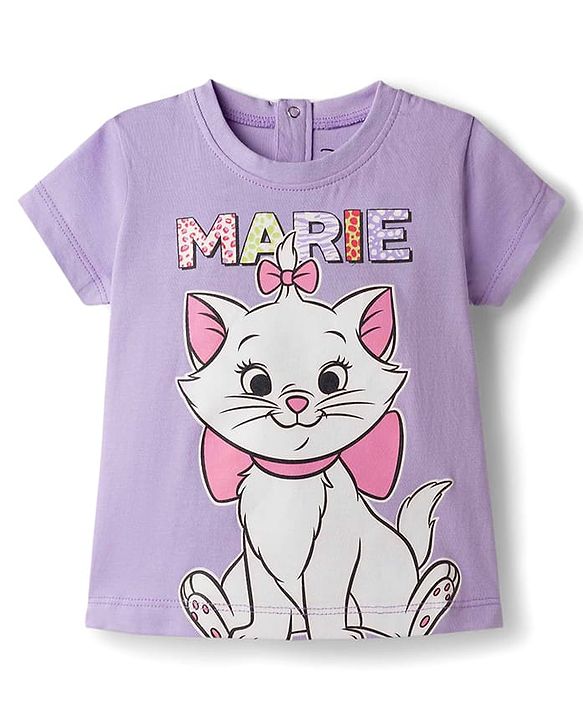 Babyhug Disney Single Jersey Knit Half Sleeves T-Shirt & Shorts Night Suit with Marie Graphics - Lilac