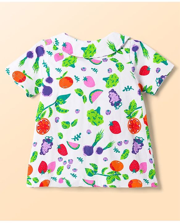 Babyhug Cotton Knit Half Sleeves Tropical Theme Printed Co-Ords Top & Pyjama Night Suit - White