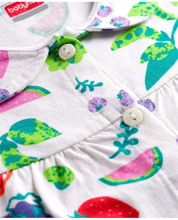 Babyhug Cotton Knit Half Sleeves Tropical Theme Printed Co-Ords Top & Pyjama Night Suit - White