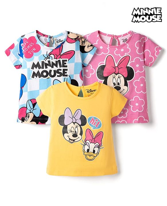 Babyhug Disney Single Jersey Knit Half Sleeves T-Shirts With Minnie Mouse Graphics Pack of 3 - Multicolor