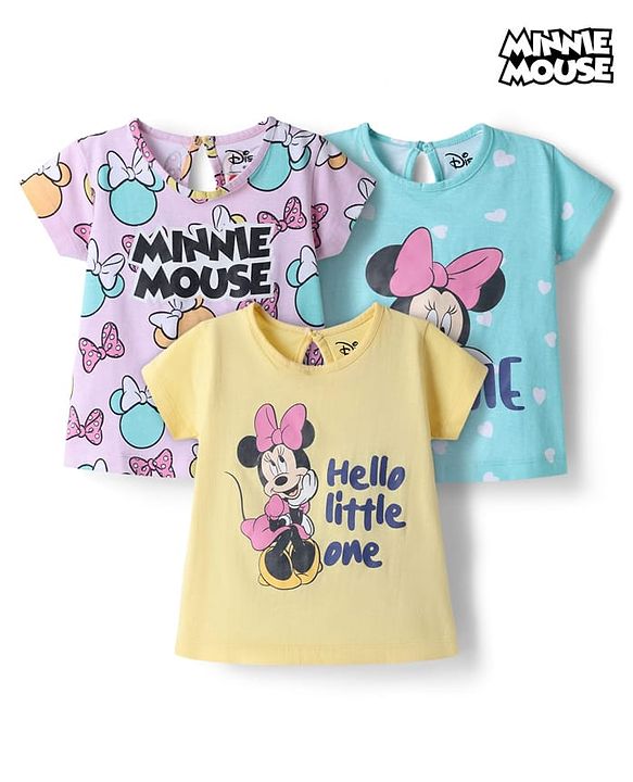 Babyhug Disney Single Jersey Knit Half Sleeves T-Shirts with Minnie Mouse Graphics Pack of 3 - Multicolor
