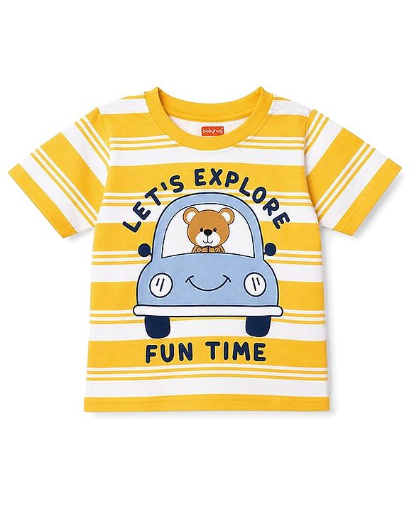 Babyhug Cotton Knit T-Shirt Half Sleeves Striped with Graphics Multi Color 12-18 Months