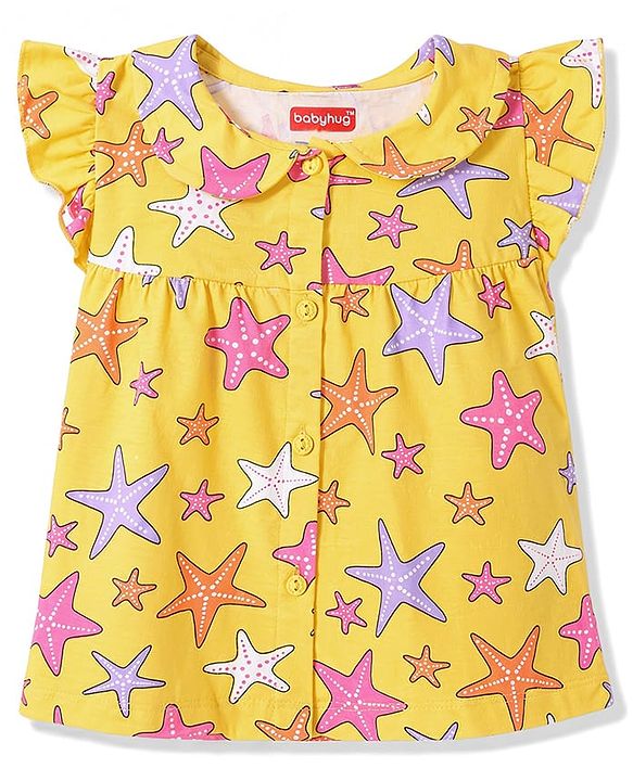 Babyhug 100% Cotton Knit Half Sleeves Sea Life Printed Co-Ords Top & Shorts Night Suit - Yellow