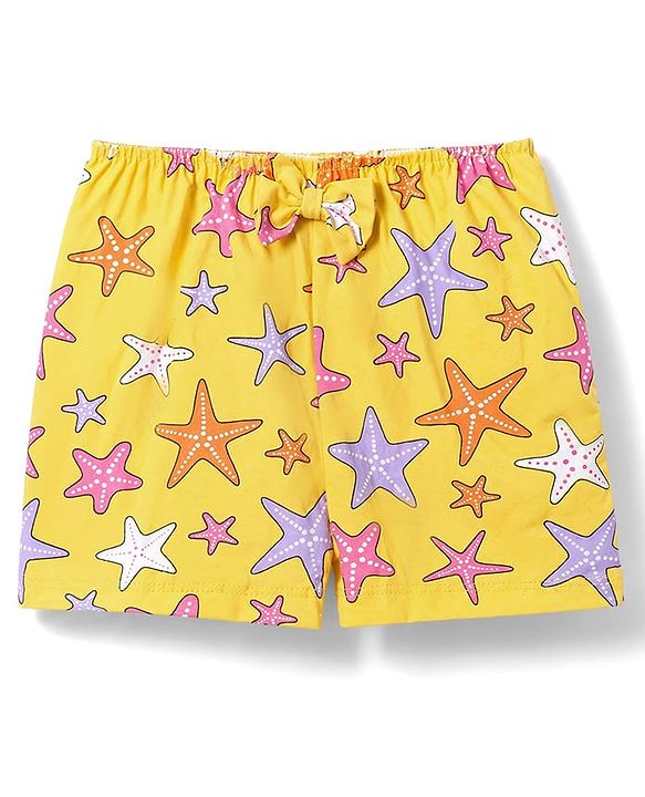 Babyhug 100% Cotton Knit Half Sleeves Sea Life Printed Co-Ords Top & Shorts Night Suit - Yellow