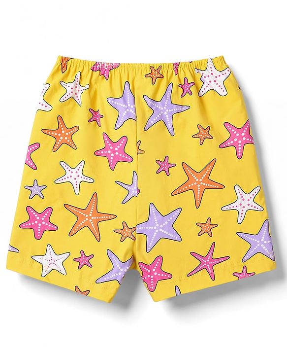 Babyhug 100% Cotton Knit Half Sleeves Sea Life Printed Co-Ords Top & Shorts Night Suit - Yellow