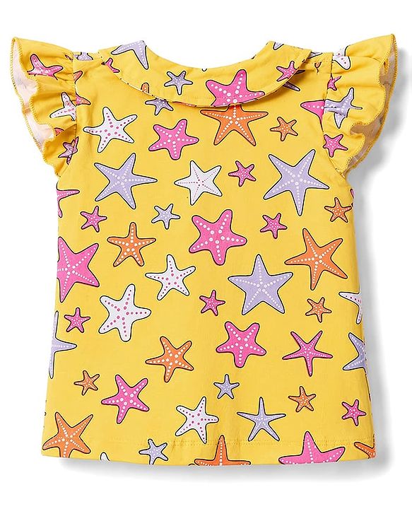 Babyhug 100% Cotton Knit Half Sleeves Sea Life Printed Co-Ords Top & Shorts Night Suit - Yellow