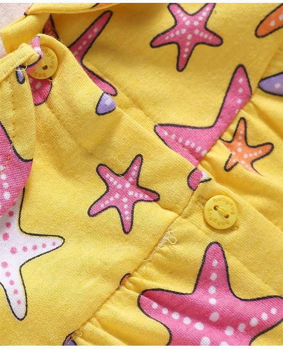 Babyhug 100% Cotton Knit Half Sleeves Sea Life Printed Co-Ords Top & Shorts Night Suit - Yellow