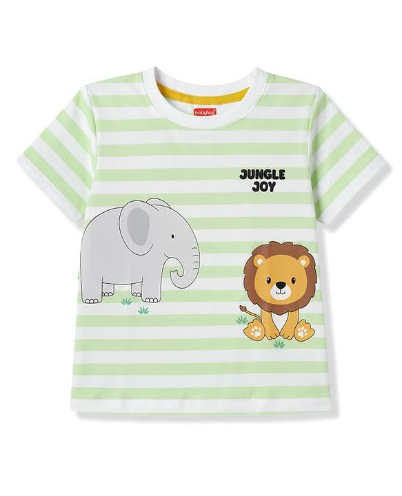Babyhug Cotton Knit T-Shirt Half Sleeves Striped with Graphics Multi Color 6-9 Months