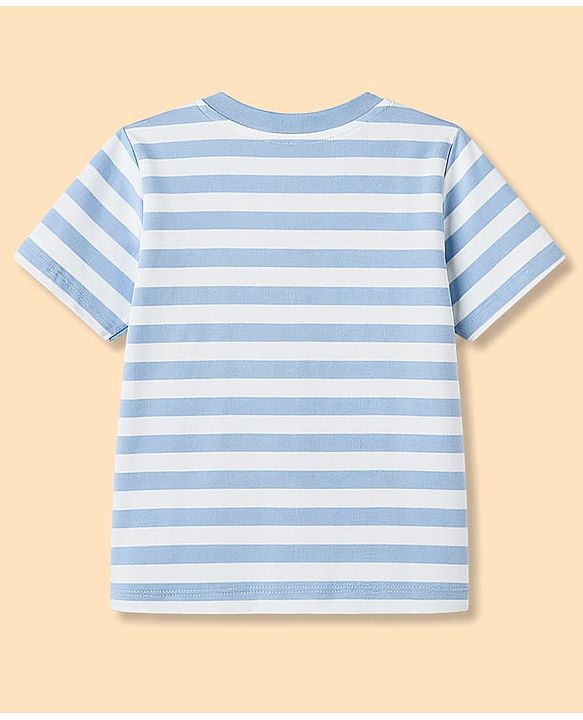 Babyhug Cotton Knit T-Shirt Half Sleeves Striped with Graphics Multi Color 6-9 Months