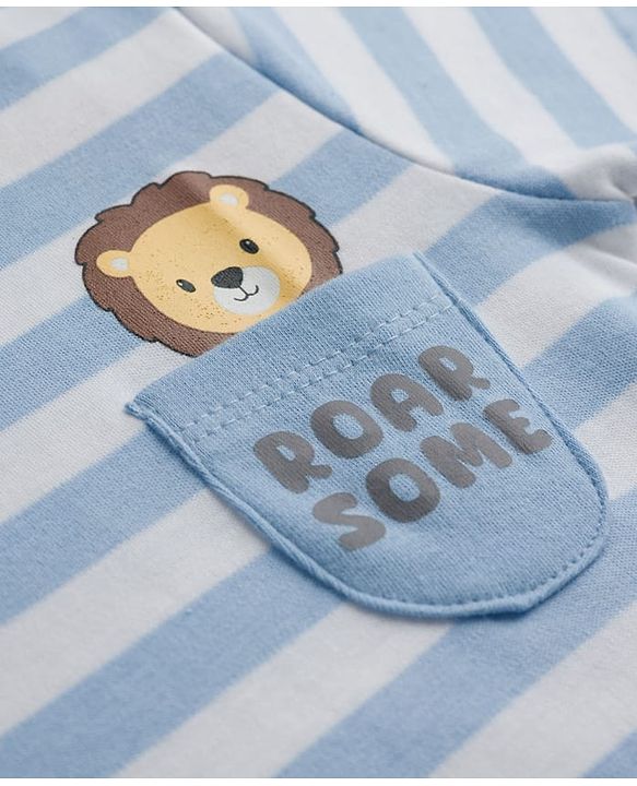 Babyhug Cotton Knit T-Shirt Half Sleeves Striped with Graphics Multi Color 6-9 Months