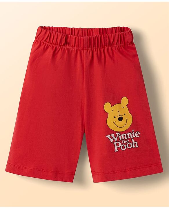 Babyhug Disney Single Jersey Knit Half Sleeves T-Shirt & Shorts Night Suit with Winnie the Pooh Graphics - White