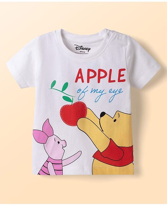Babyhug Disney Single Jersey Knit Half Sleeves T-Shirt & Shorts Night Suit with Winnie the Pooh Graphics - White