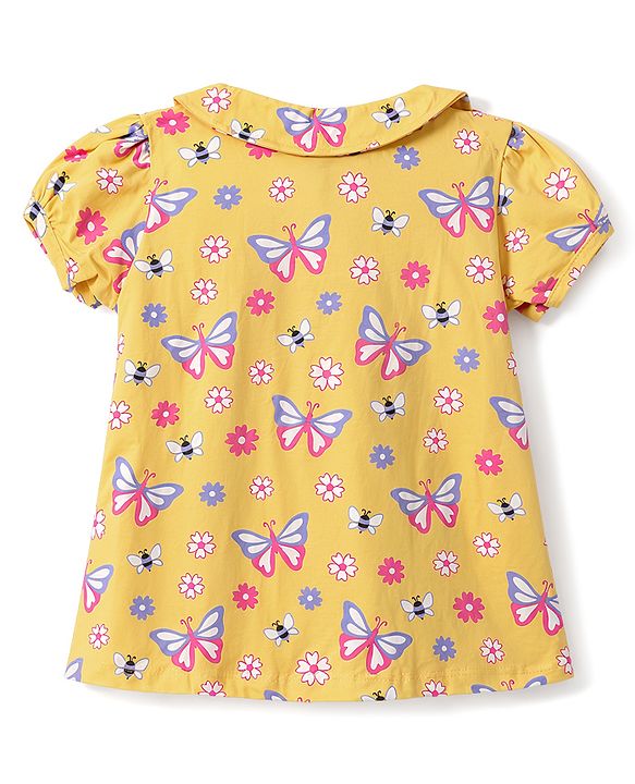 Babyhug 100% Cotton Knit Half Sleeves Floral & Butterfly Printed Co-Ords Top & Shorts Night Suit - Orange