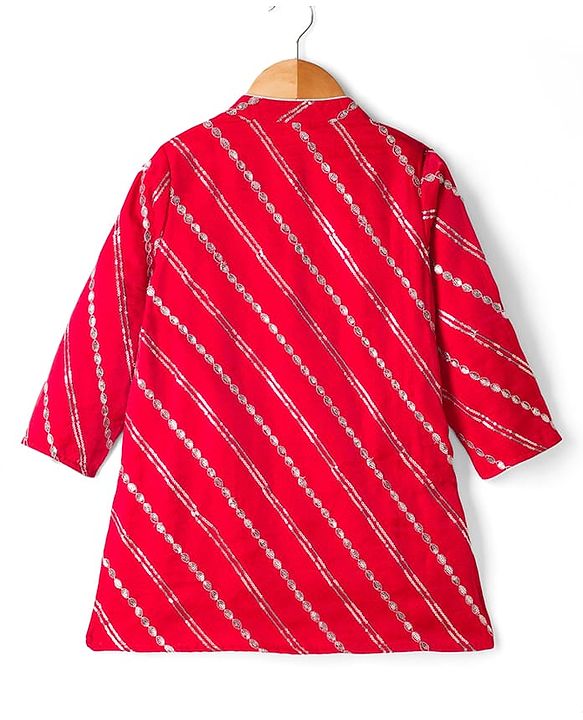 Babyhug Cotton Blend Woven Full Sleeves Kurta Dhoti Set With Sequin Detailing - Red
