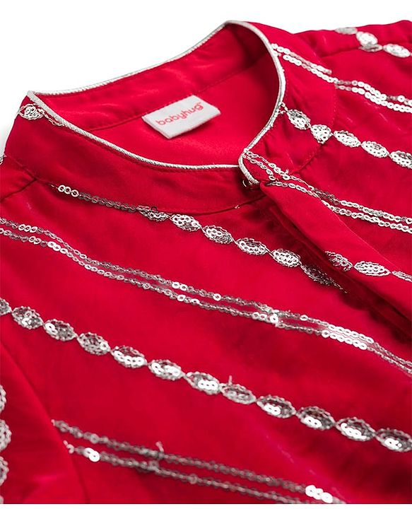 Babyhug Cotton Blend Woven Full Sleeves Kurta Dhoti Set With Sequin Detailing - Red