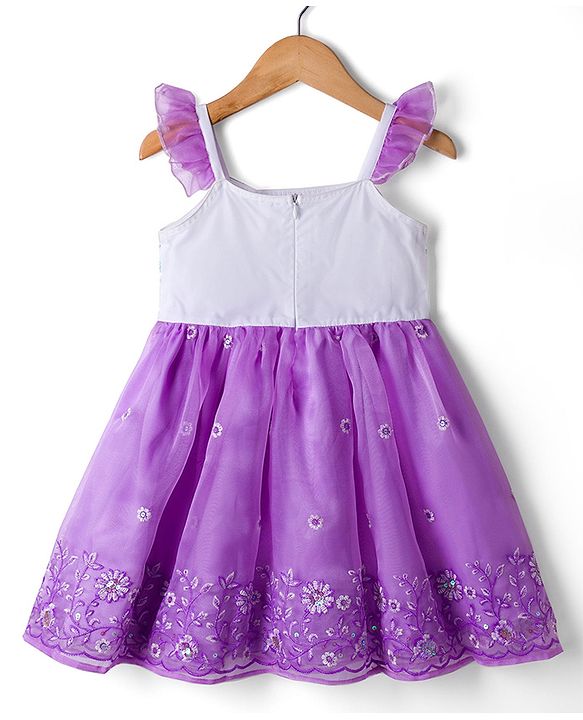 Babyhug Organza Woven Sleeveless Ethnic Dress With Floral Embroidery - Purple