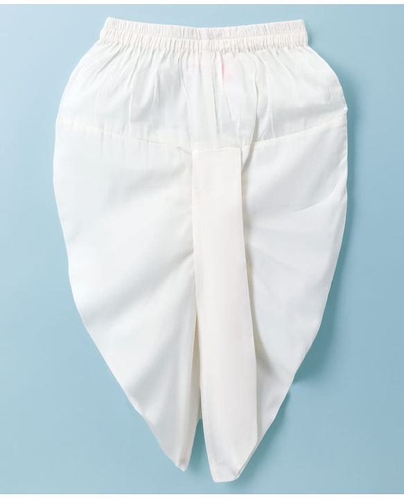 Babyhug Cotton Blend Woven Full Sleeves Solid Kurta & Dhoti Set With Elephant Printed Jacket - OffWhite