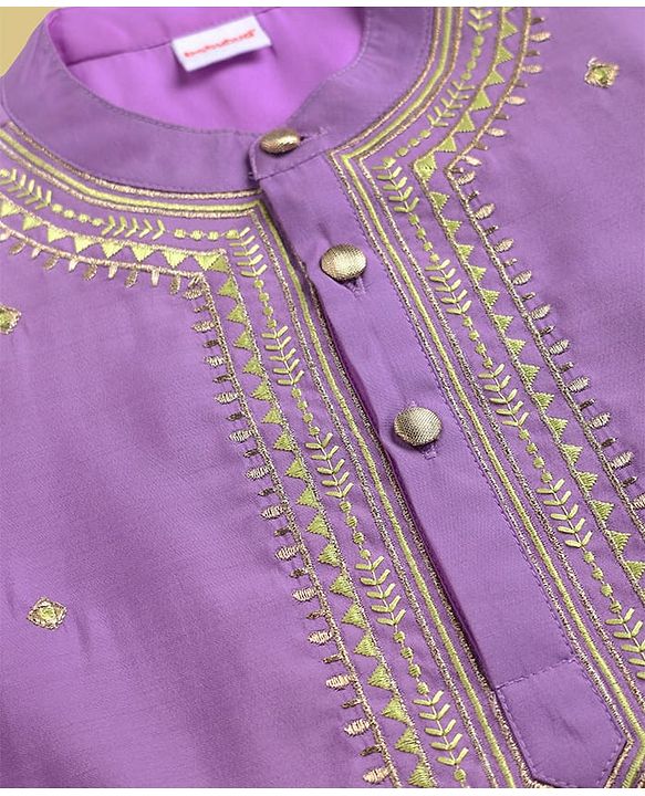 Babyhug Chanderi Woven Full Sleeves Kurta Dhoti Set with Embroidery - Purple
