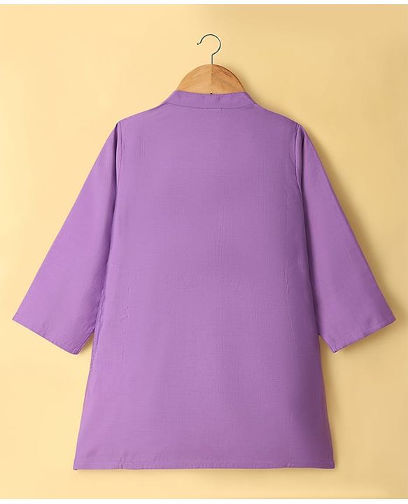 Babyhug Chanderi Woven Full Sleeves Kurta Dhoti Set with Embroidery - Purple
