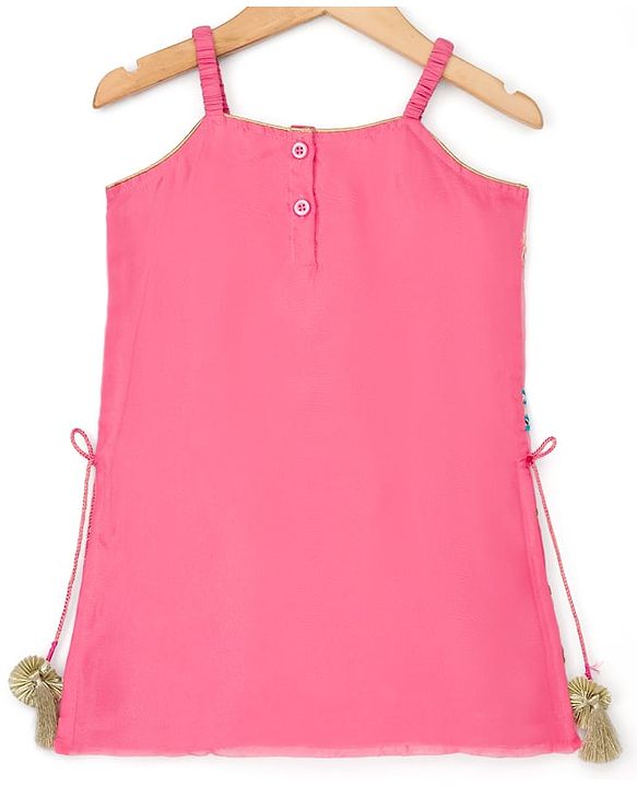 Babyhug Organaza Woven Sleeveless Floral Embroidered Kurti & Sharara Set With Dupatta - Pink