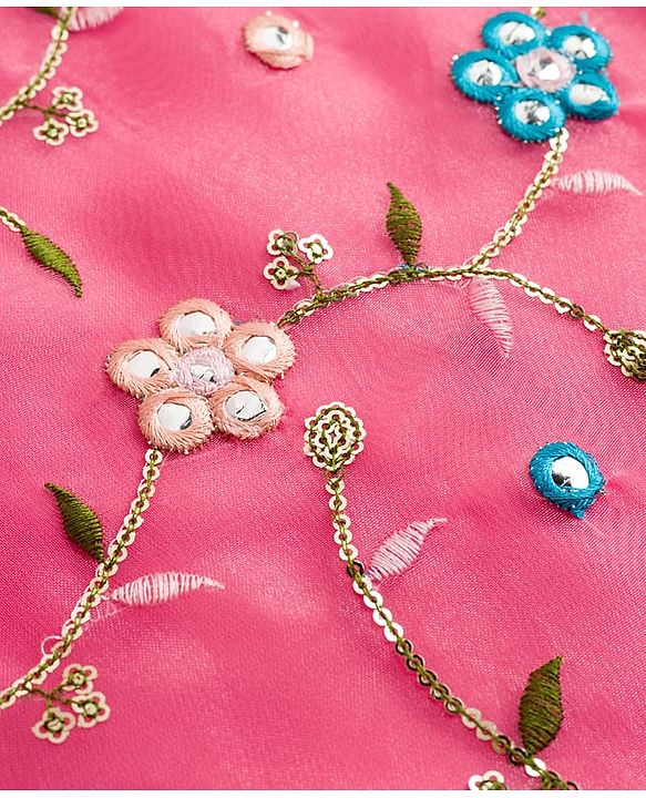 Babyhug Organaza Woven Sleeveless Floral Embroidered Kurti & Sharara Set With Dupatta - Pink