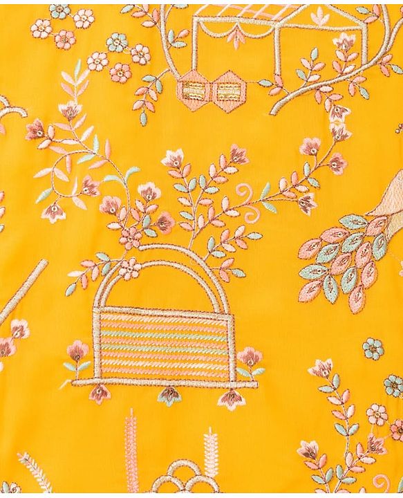 Babyhug Georgette Woven Full Sleeves Floral Embroidered Kurti Sharara Set With Dupatta - Yellow