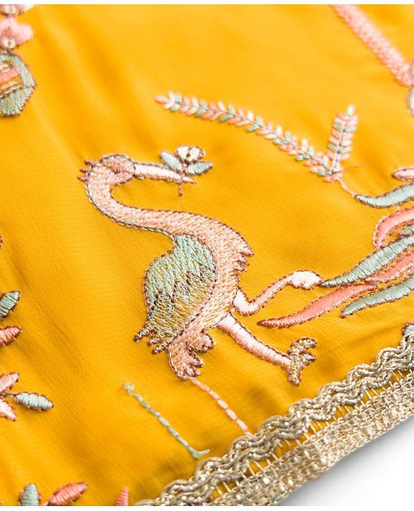 Babyhug Georgette Woven Full Sleeves Floral Embroidered Kurti Sharara Set With Dupatta - Yellow