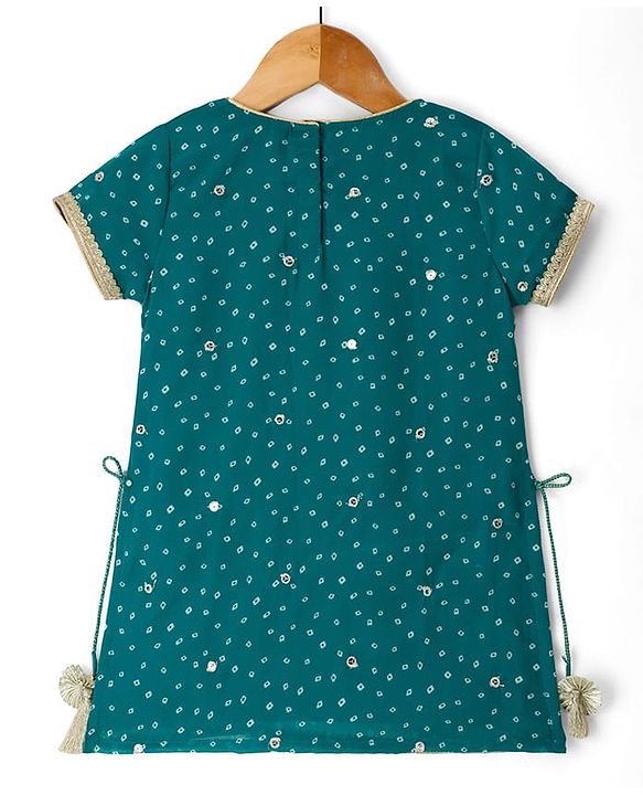 Babyhug Georgette Woven Half Sleeves Printed Kurti Gharara Set With Floral Embroidery & Dupatta - Mint Green