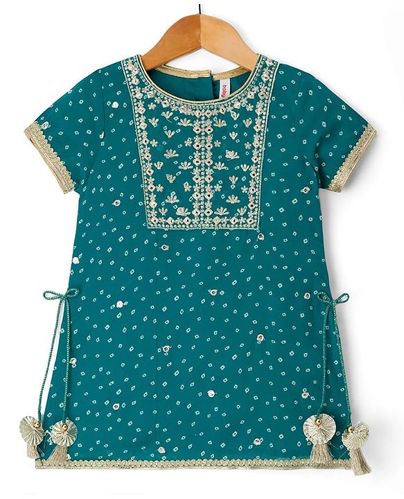 Babyhug Georgette Woven Half Sleeves Printed Kurti Gharara Set With Floral Embroidery & Dupatta - Mint Green