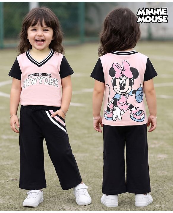 Babyhug Disney 100% Cotton Knit Half Sleeves T-Shirt & Pant Set With Minnie Mouse Graphics - Multicolor