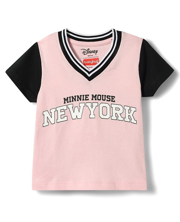 Babyhug Disney 100% Cotton Knit Half Sleeves T-Shirt & Pant Set With Minnie Mouse Graphics - Multicolor
