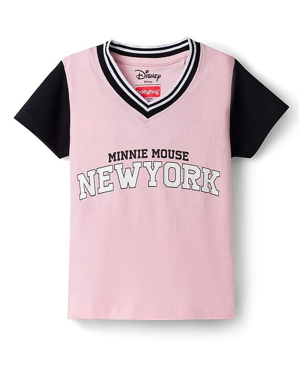 Babyhug Disney 100% Cotton Knit Half Sleeves T-Shirt & Pant Set With Minnie Mouse Graphics - Multicolor