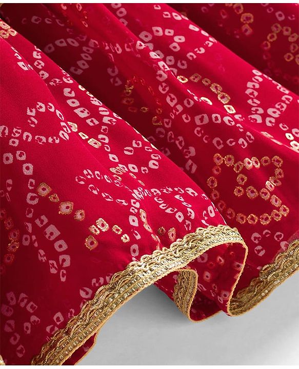 Babyhug Georgette Woven Sleeveless Ethnic Dress With With Bandhani Print & Shrug - Red