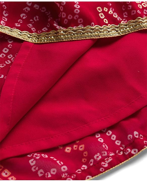 Babyhug Georgette Woven Sleeveless Ethnic Dress With With Bandhani Print & Shrug - Red