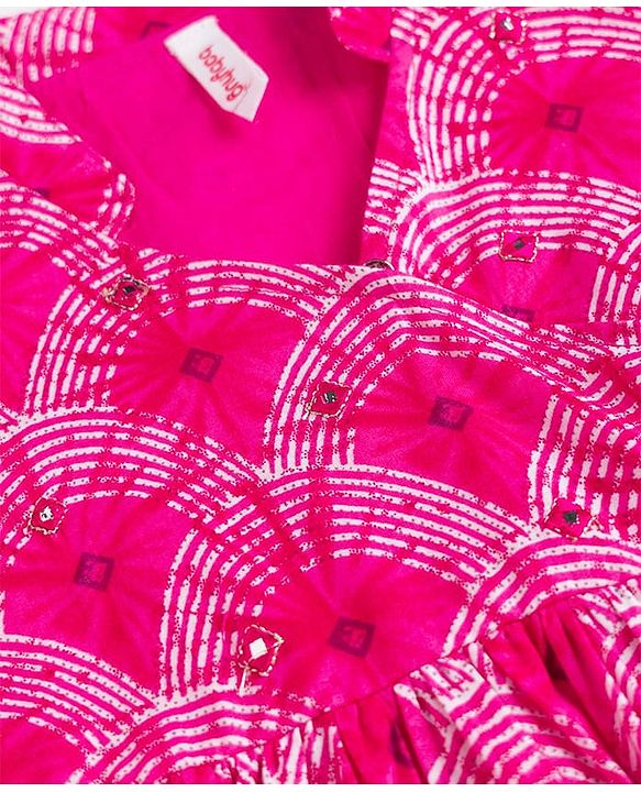 Babyhug Cambric Woven Three Fourth Sleeves Printed Ethnic Dress - Pink