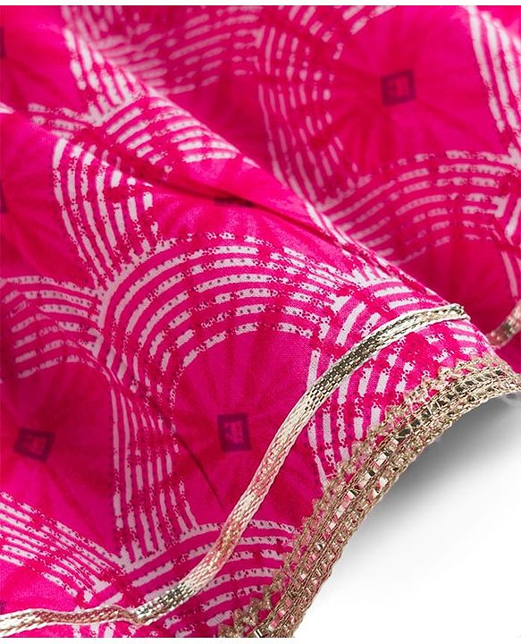 Babyhug Cambric Woven Three Fourth Sleeves Printed Ethnic Dress - Pink