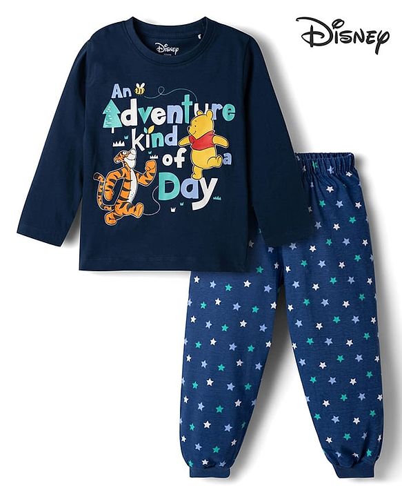 Babyhug Disney 100% Cotton Knit Full Sleeves T-Shirt & Pyjama Night Suit With Winnie The Pooh Graphics- Multicolor