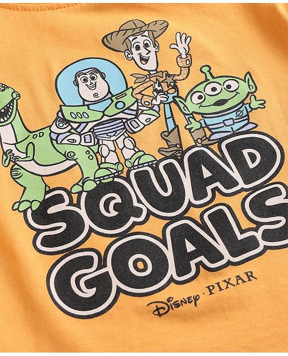 Babyhug Disney Single Jersey Knit Full Sleeves T-Shirt & Pyjama Night Suit with Toy Story Graphics - Mustard
