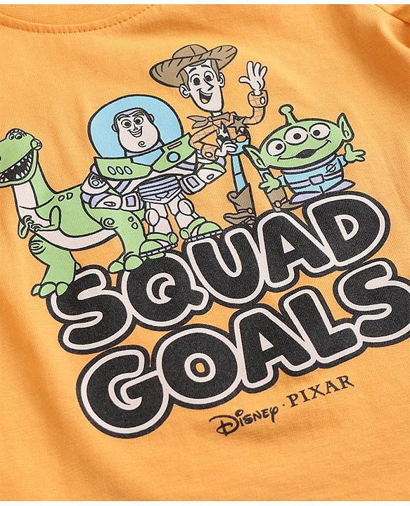 Babyhug Disney Single Jersey Knit Full Sleeves T-Shirt & Pyjama Night Suit with Toy Story Graphics - Mustard