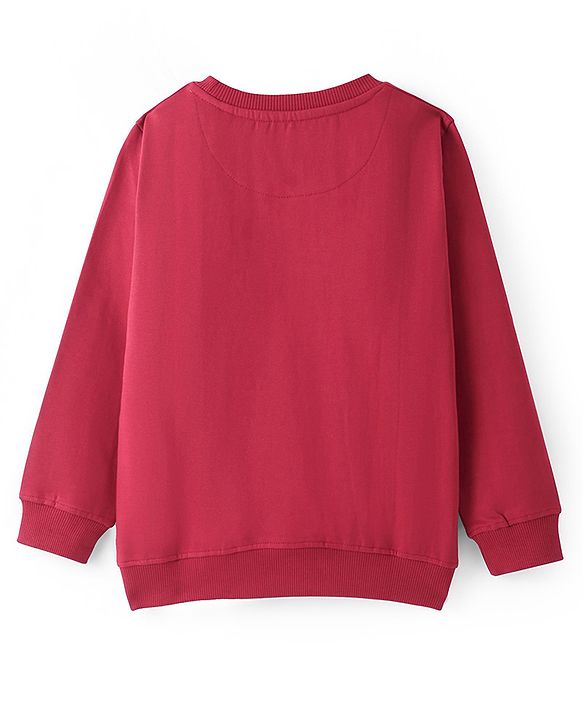 Pine Kids Knit Full Sleeves Sweatshirt with Text Print - Red